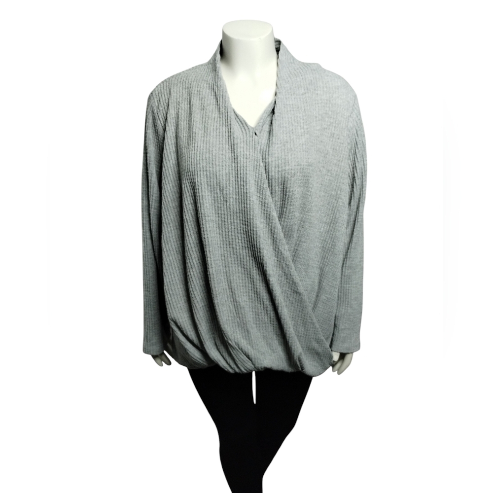 CJ Banks Womens Grey Waffle Criss Cross Casual Grunge Baggy OversizeTop Size‎ 3X